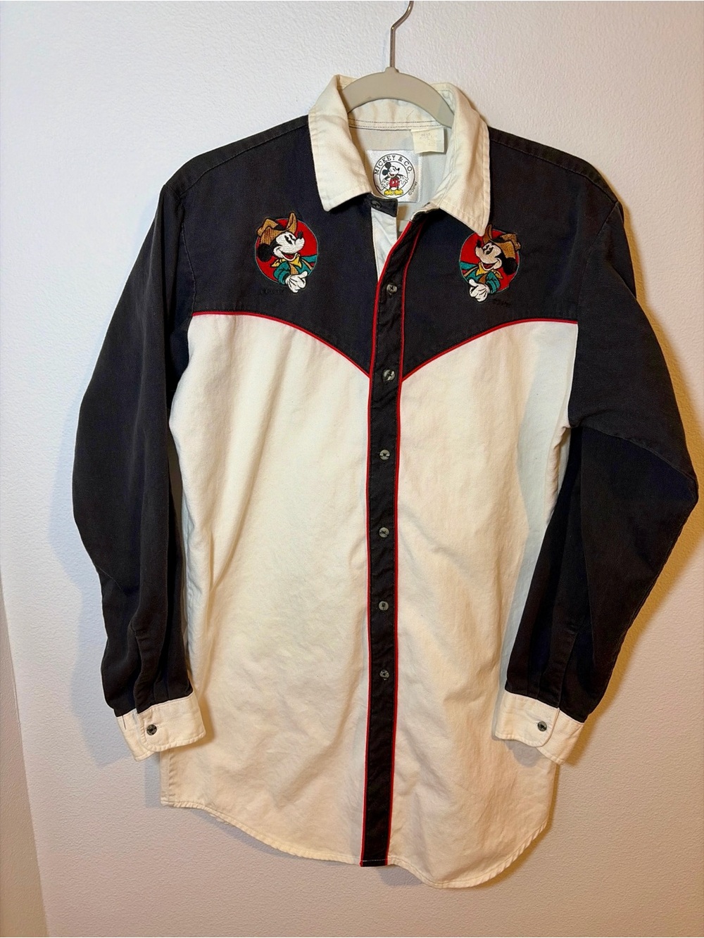VTG 90s Disney Mickey & Co Western Yoke Shirt Embroidery Cowboy Kidcore Rodeo